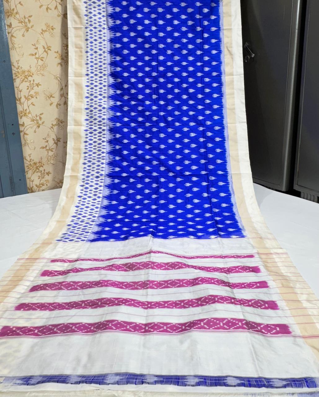 Pure Pochampally Ikkat Silk Saree With Blouse Pthani Pattern Border.