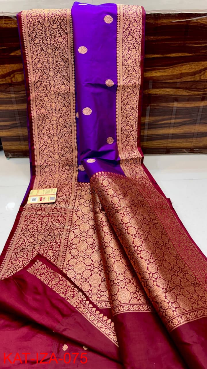 Pure Banarasi Katan Silk Saree With Antique Zari Work .