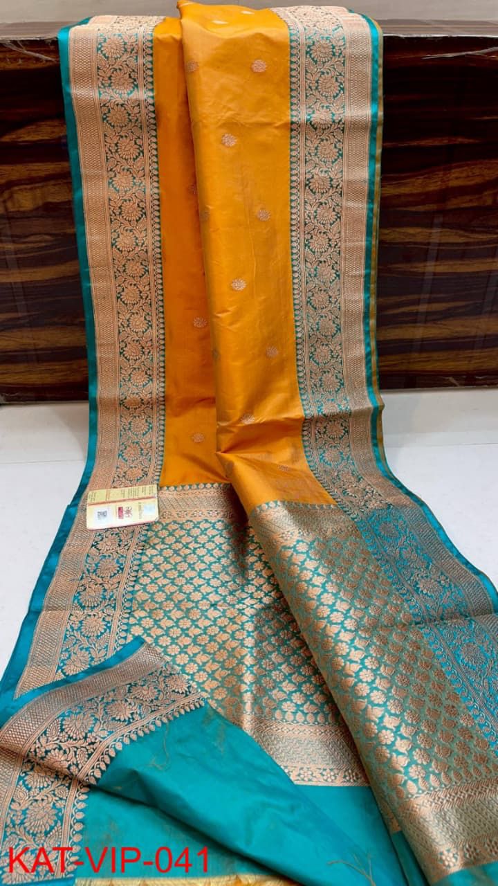 Pure Banarasi Katan Silk Saree With Antique Zari Work .