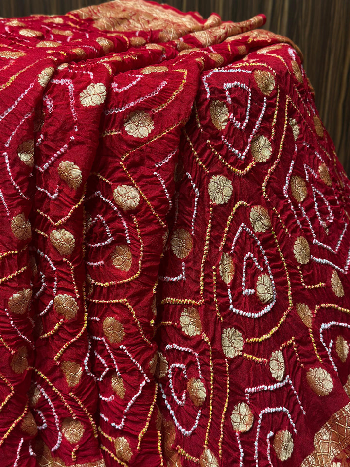 Pure Khaddi Georgette Handloom Neem Zari Work saree With Raiy Bandhej .