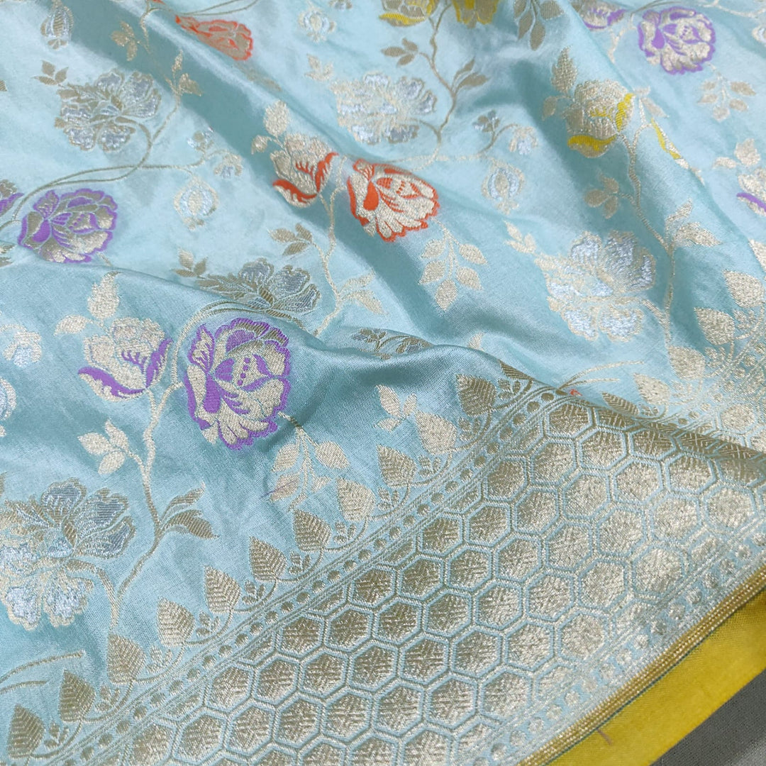 Pure Banarasi Handloom Katan Silk Saree With Beautiful Golden Zari And Meenakari jaal.