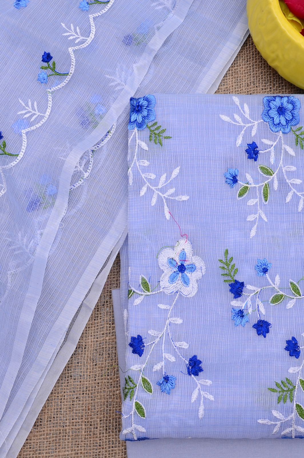 Pure Kota Doriya Embroidered Unstitched Suit With Dupatta .