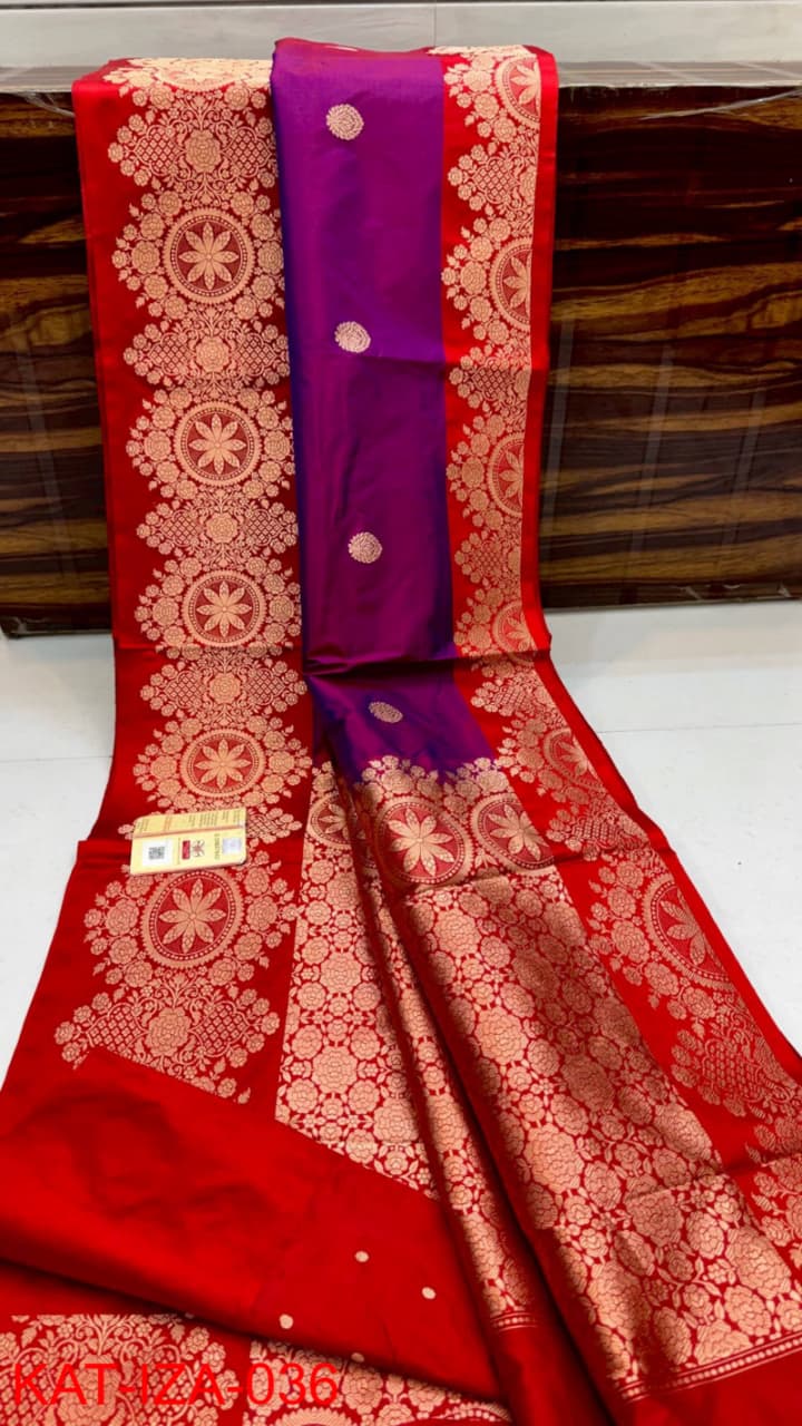 Pure Banarasi Katan Silk Saree With Antique Zari Work .