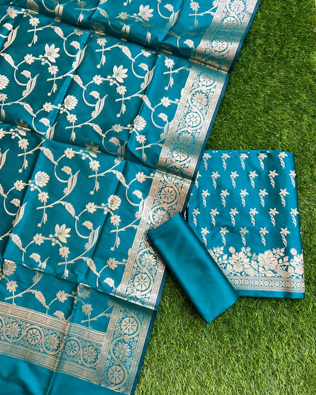 Exclusive Banarasi Silk 3 pc Unstitched suit .