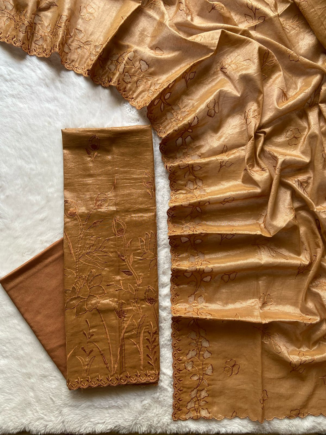 Pure Banarasi Cotton Tissue Applique Work Unstitched Suit .
