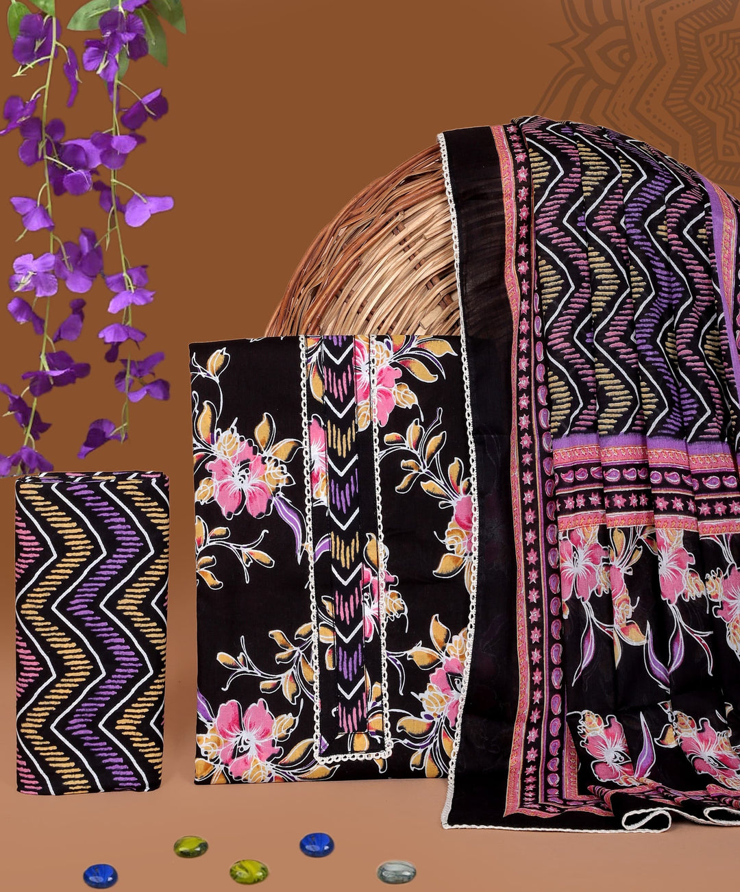 Pure Cotton Gotta patti Work unstitched Suit With Cotton Dupatta.