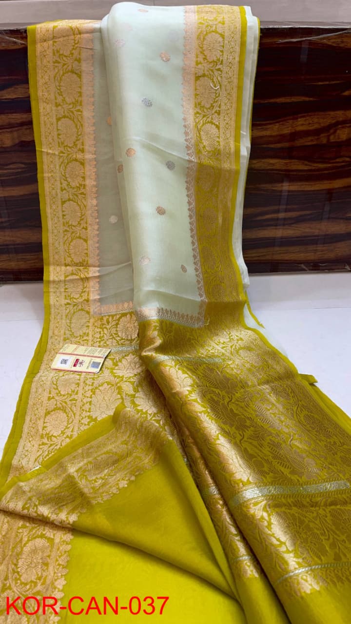 Pure Kora Organza Silk Hanloom Zari Work Saree.