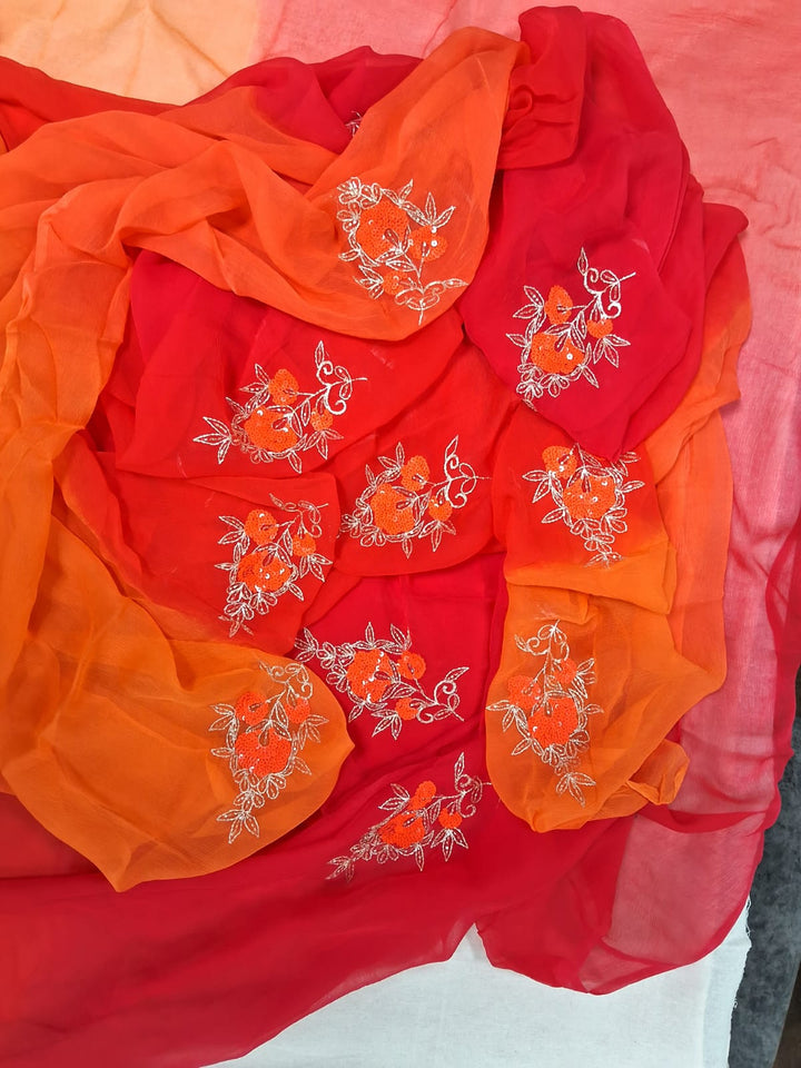 Pure Dimond Chiffon Cutdana Hand Work Morpankh Saree With Running Blouse