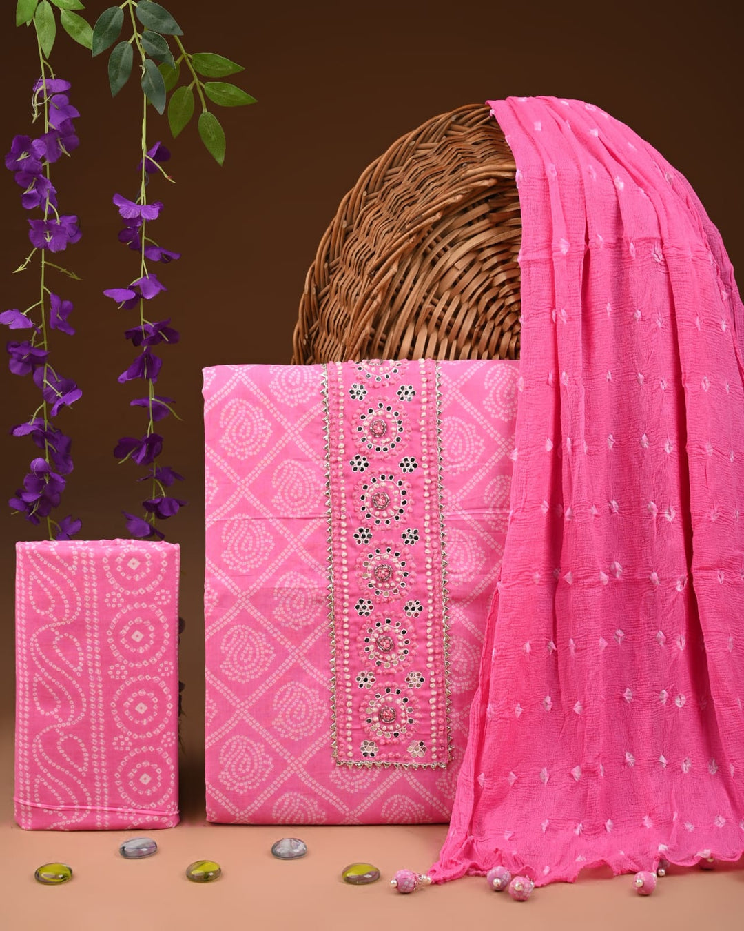 Pure Cotton Gotta patti Work unstitched Suit With Chiffon Dupatta.