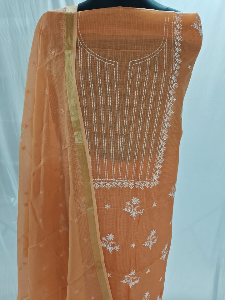 Chikankari Hand Work 2pc Unstitched Suit in Kota doria Fabric .