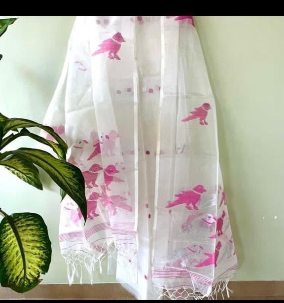 Pure Maslin Silk 2PC Jamdani Unstitched Suit With Bird Motif