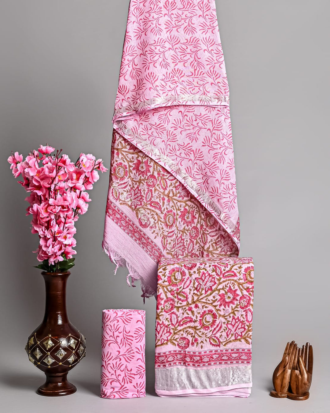 Hand Block Printed Linen Unstitched Suit .