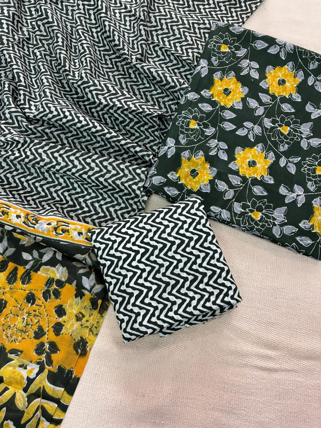 Pure Cotton Hand Block Print Unstitched Suit with Cotton Dupatta.