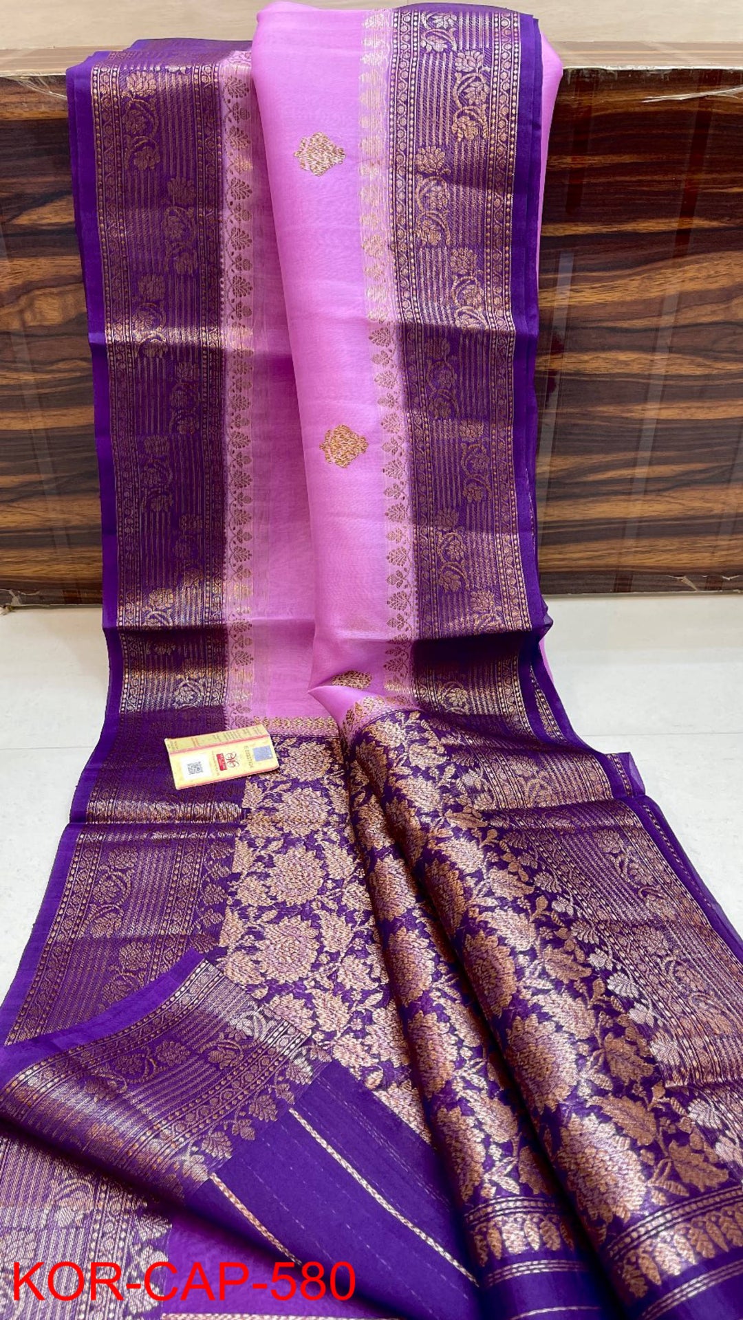 Pure Banarasi Kora Organza Silk Handwoven Zari Work Saree With Silk Mark Certificate ( Length- 6.3 Meter