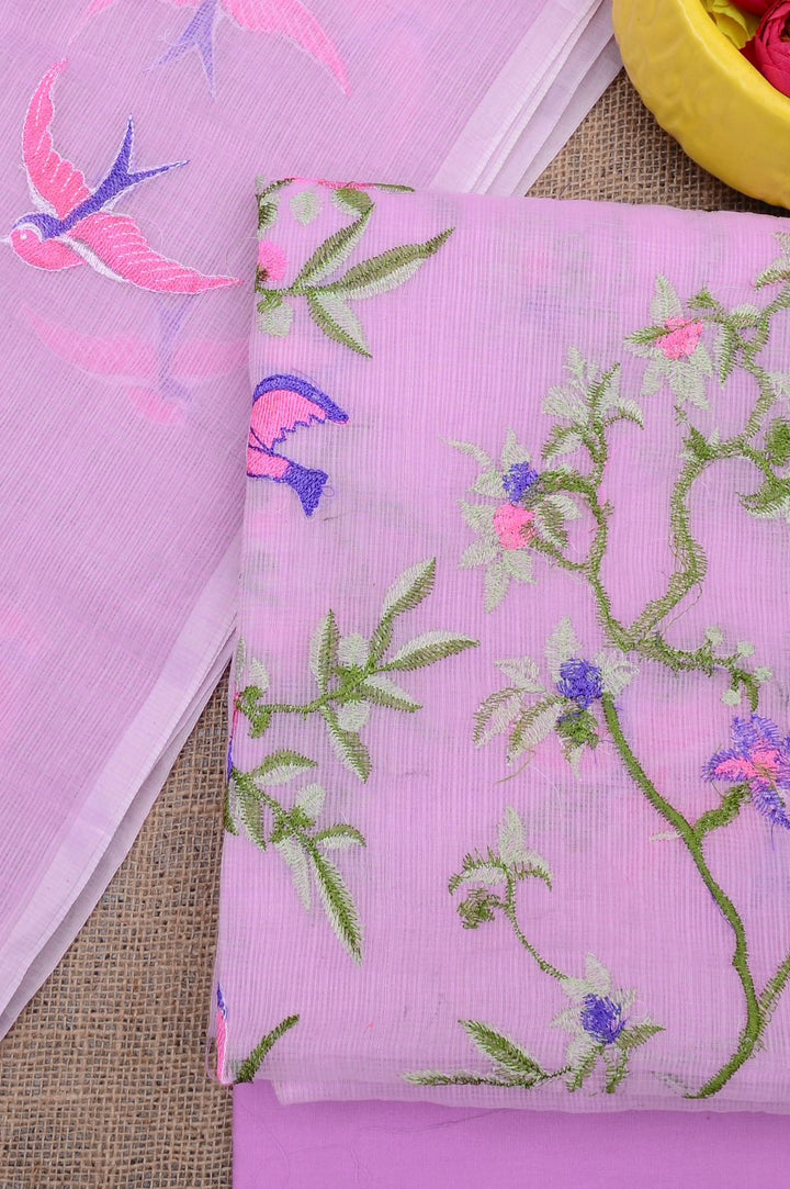 Pure Kota Doriya Embroidered Unstitched Suit With Dupatta .