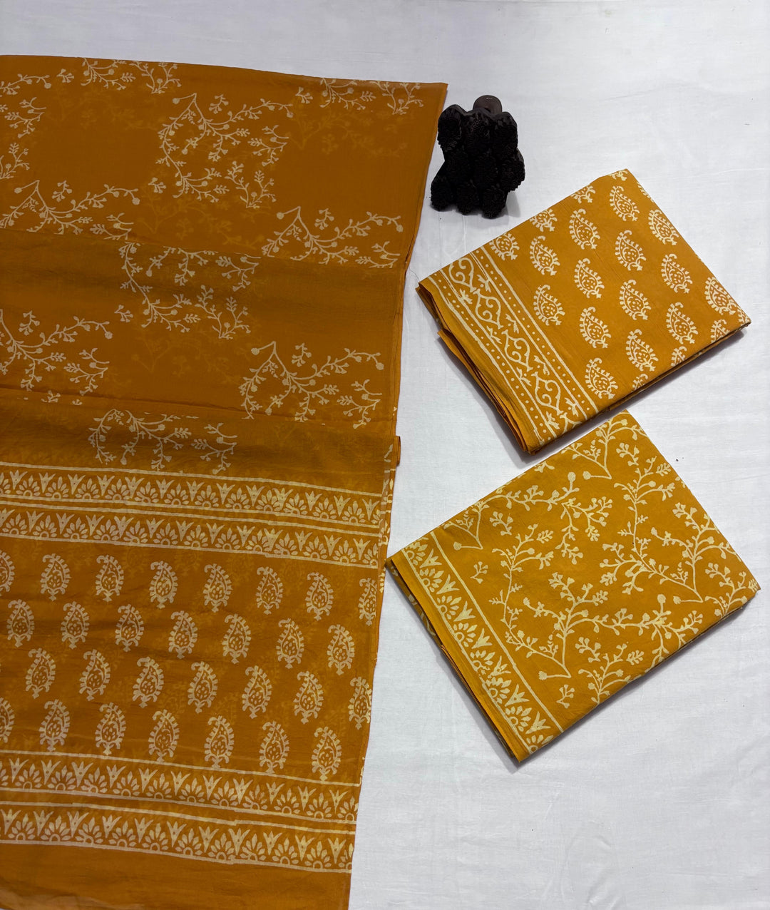 Pure Cotton Hand Block Printed Unstitched Suit Set With Cotton dupatta.