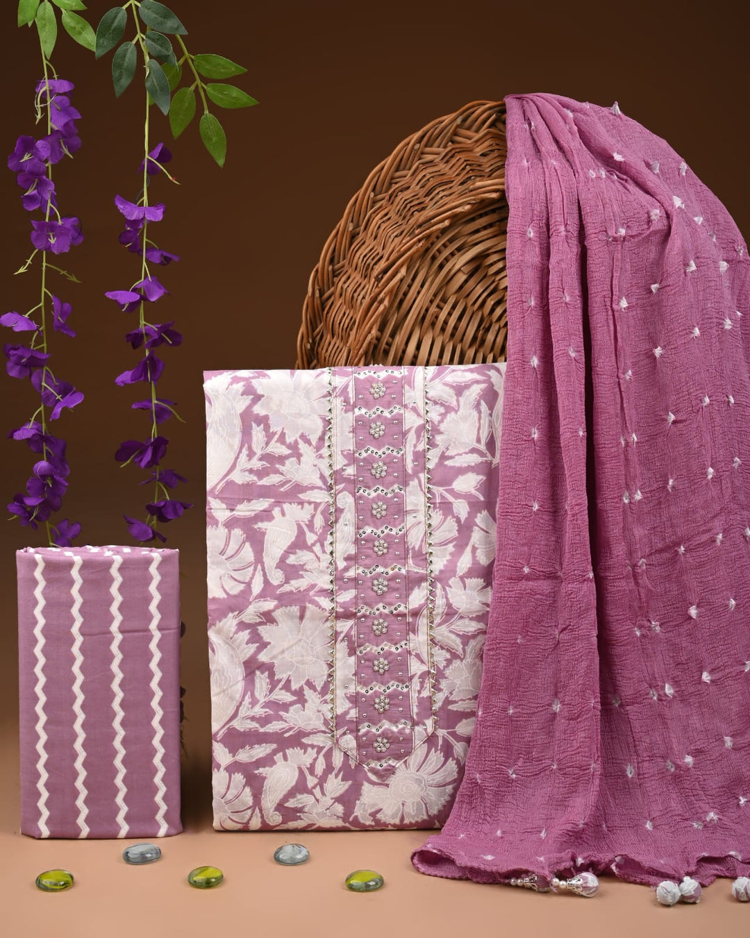 Pure Cotton Gotta patti Work unstitched Suit With Chiffon Dupatta.