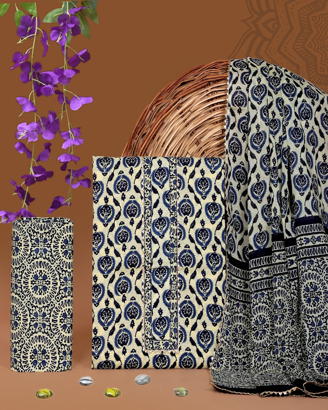 Pure Cotton Gotta patti Work unstitched Suit With Cotton Dupatta.
