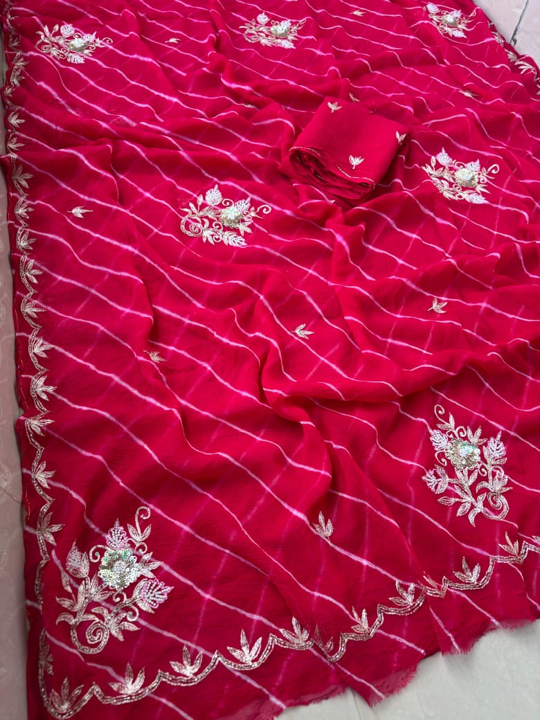 Rajasthani pure Dimond Chiffon lehriya Saree.