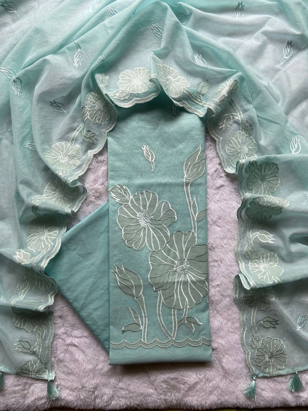Pure Banarasi Diamond Tissue Silk Unstitched suit with Applique work .