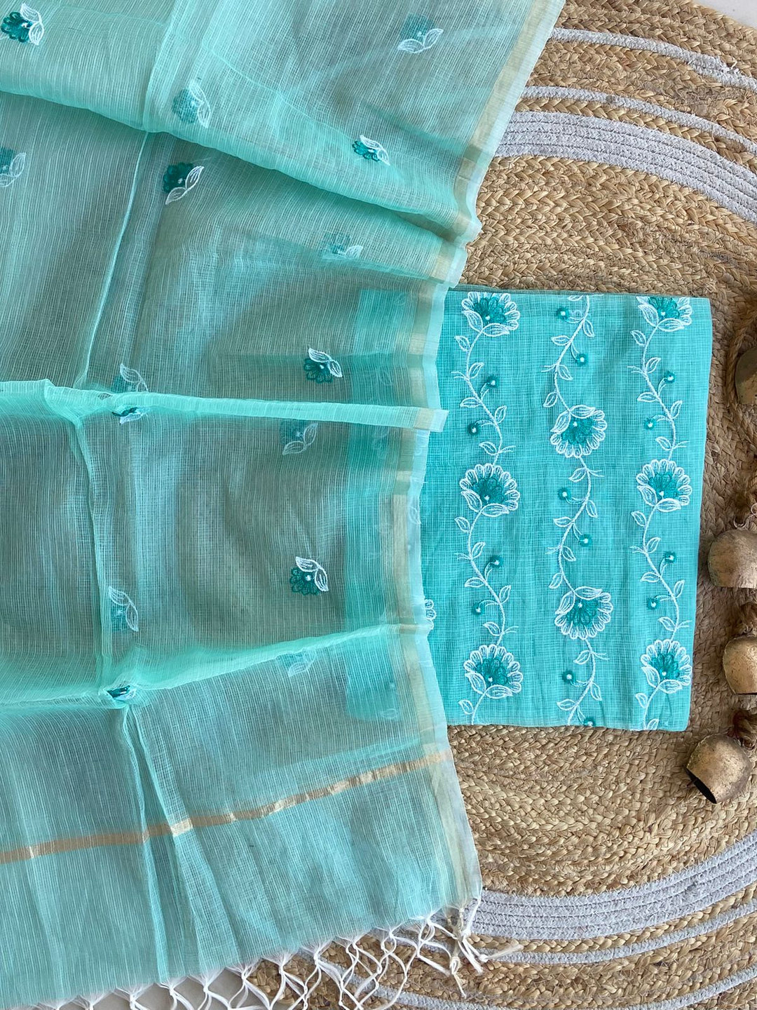 Pure Kota Doriya Embroidered Unstitched Suit With Dupatta