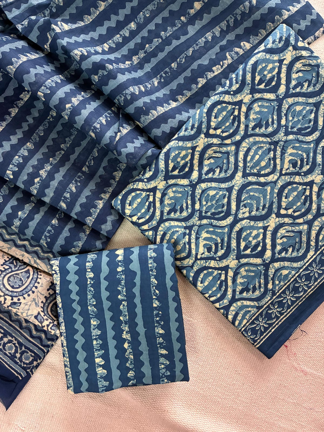 Pure Cotton Hand Block Print Unstitched Suit with Cotton Dupatta.
