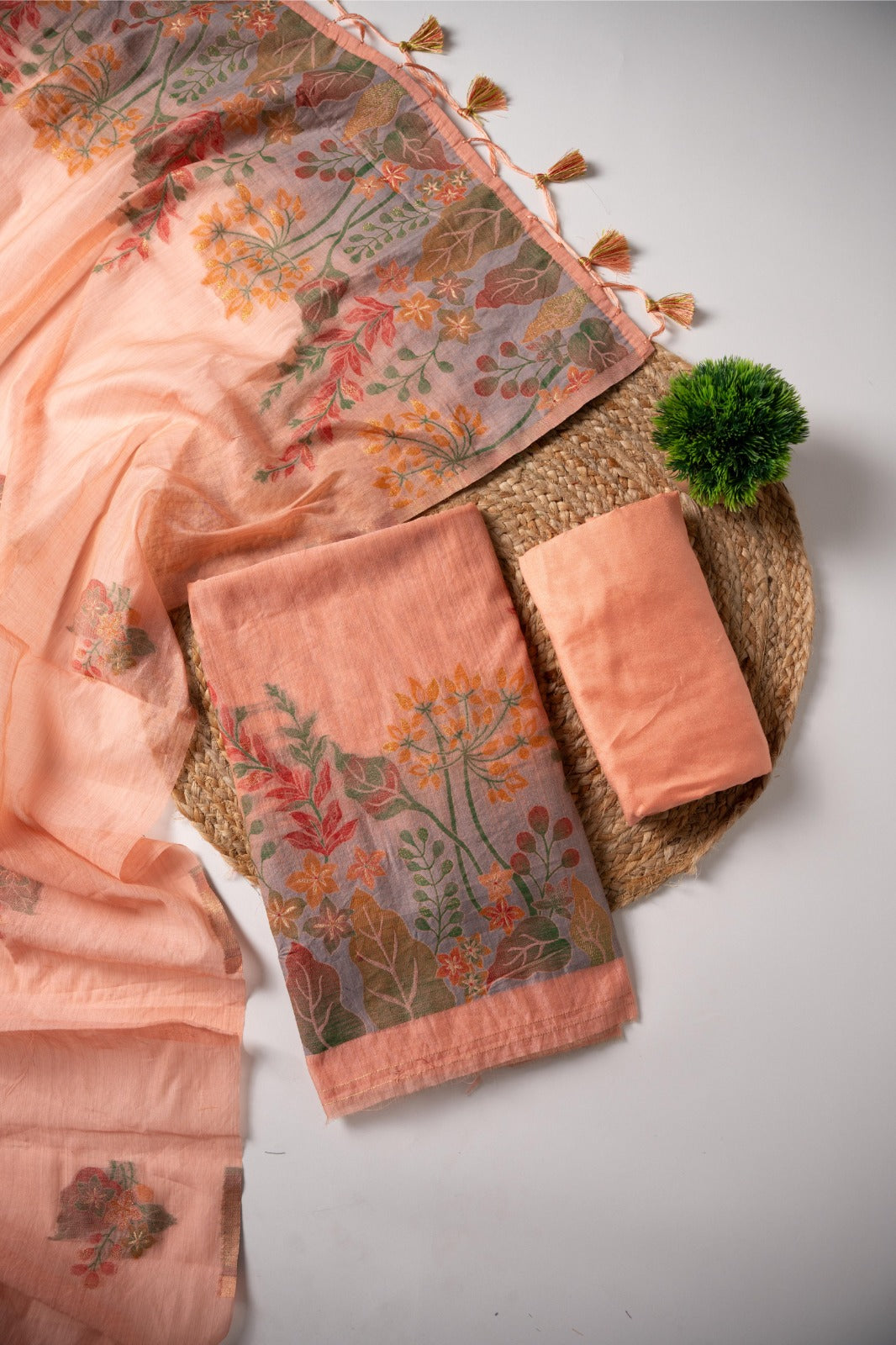 Pure Cotton Jamdani Weaved unstitched suit.