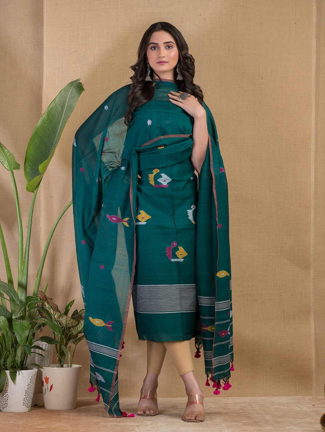 Pure Debri silk 2PC Jamdani Handwork Unstitched Suit .