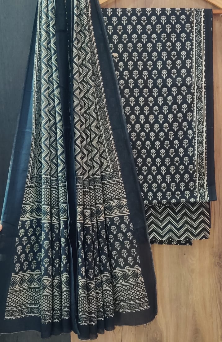 Pure Cotton Hand Block Print Unstitched Suit