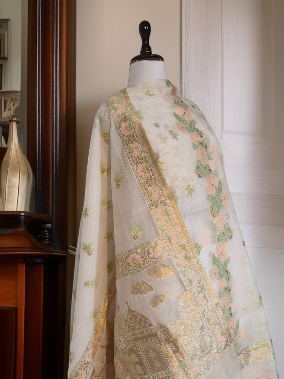 Pure Banarasi Chanderi Tilfi Work Unstitched Suit.