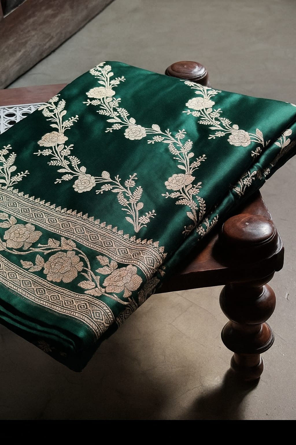 Pure Banarasi Mashru Silk Saree With Zari Work.