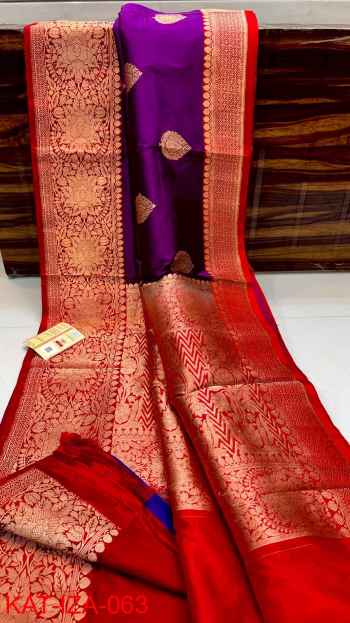 Pure Banarasi Katan Silk Saree With Antique Zari Work .