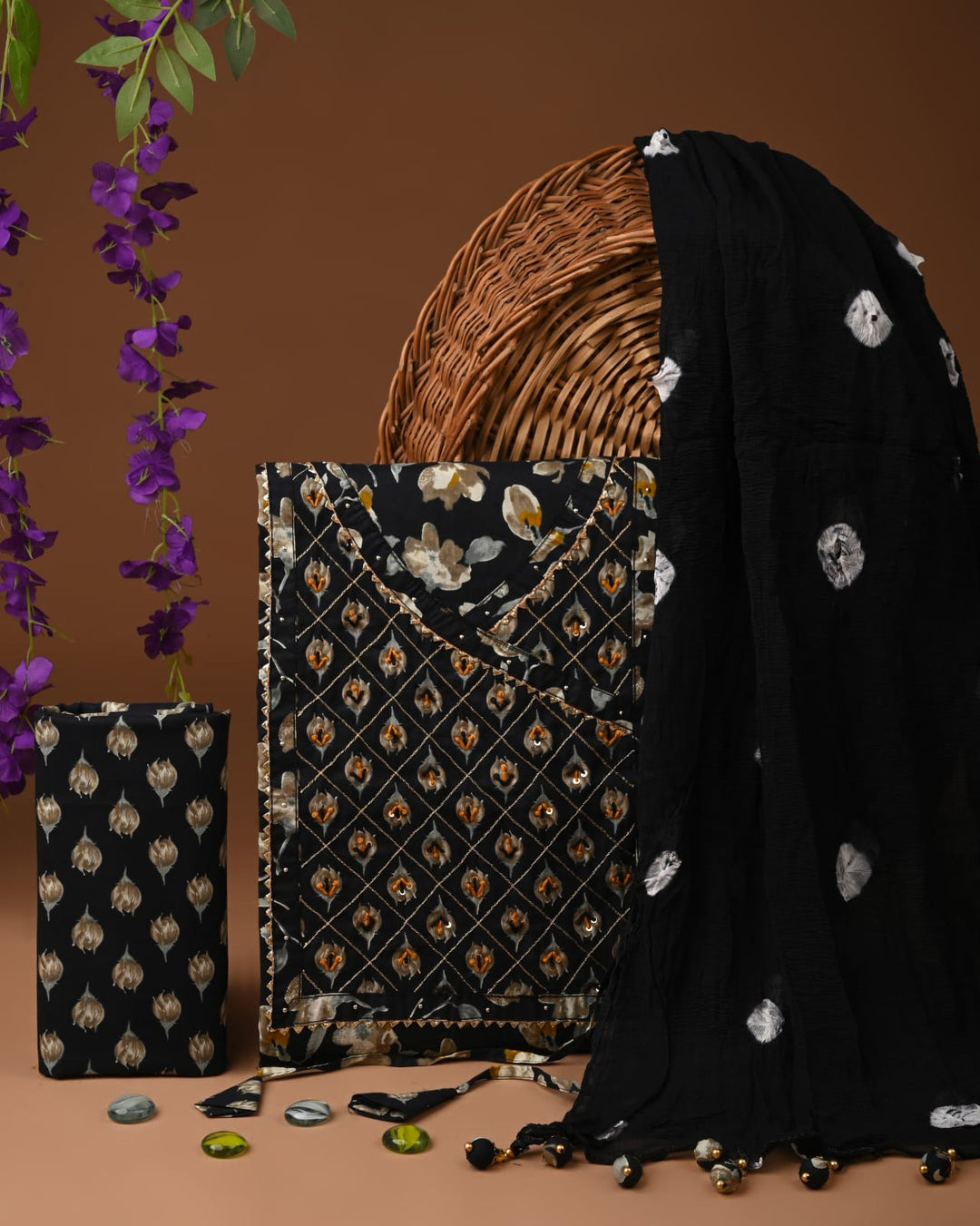 Pure Cotton Gotta patti Work unstitched Suit With Chiffon Dupatta.