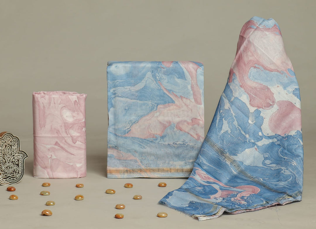 Pure Hand Block Chanderi Silk Unstitched Suit.