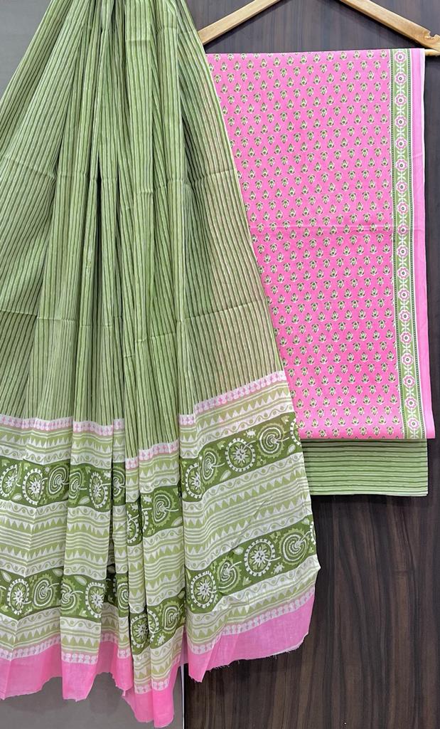 Pure Cotton Hand Block Print Unstitched Suit