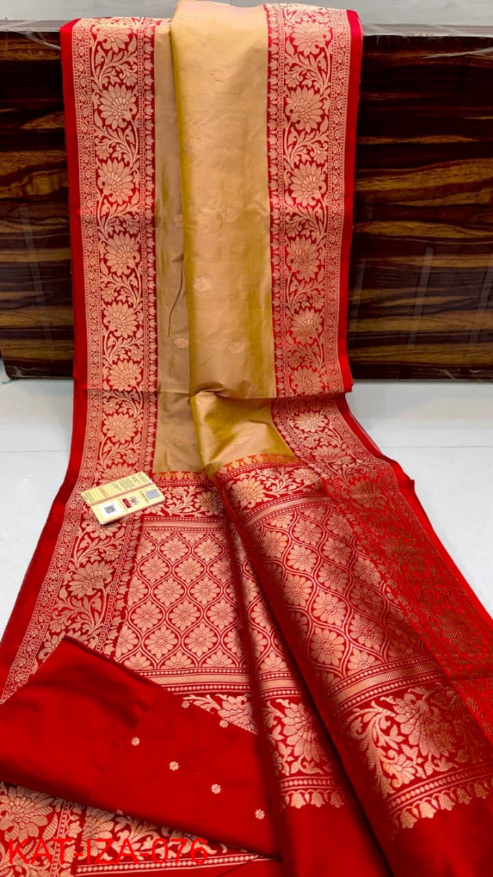 Pure Banarasi Katan Silk Saree With Antique Zari Work .
