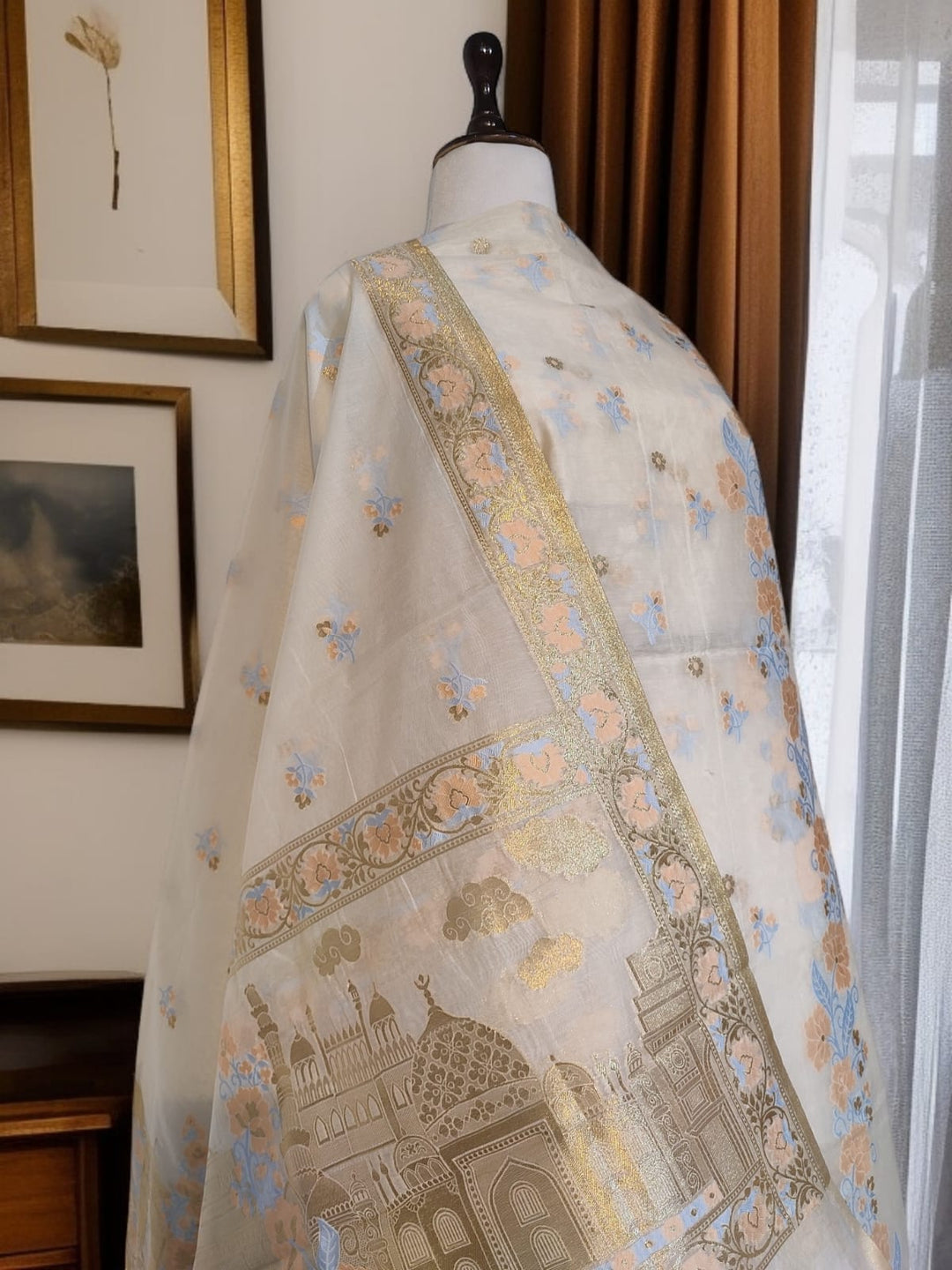 Pure Banarasi Chanderi Tilfi Work Unstitched Suit.