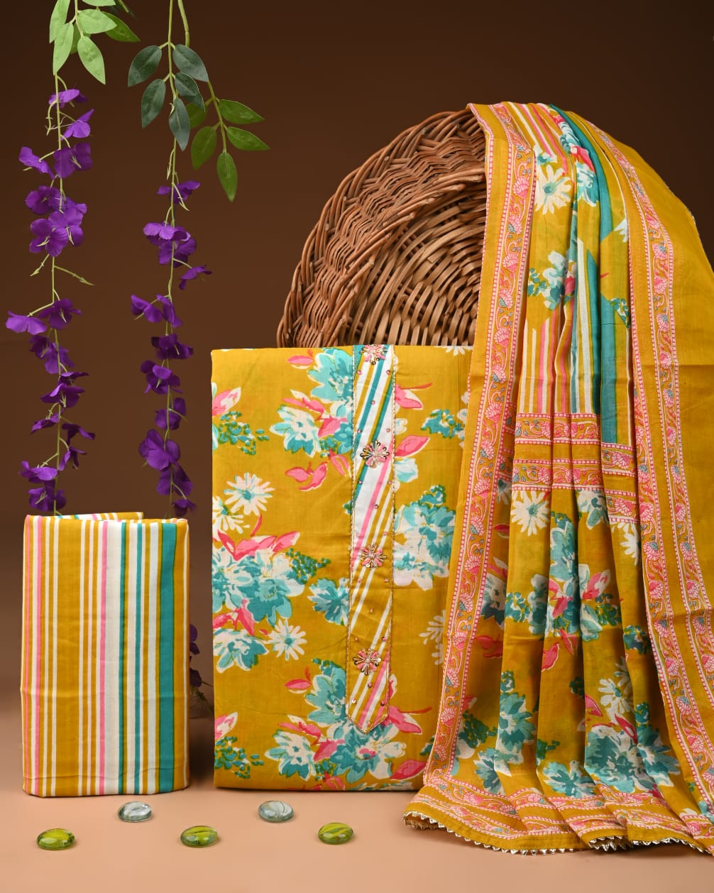 Pure Cotton Gotta patti Work unstitched Suit With Cotton Dupatta.