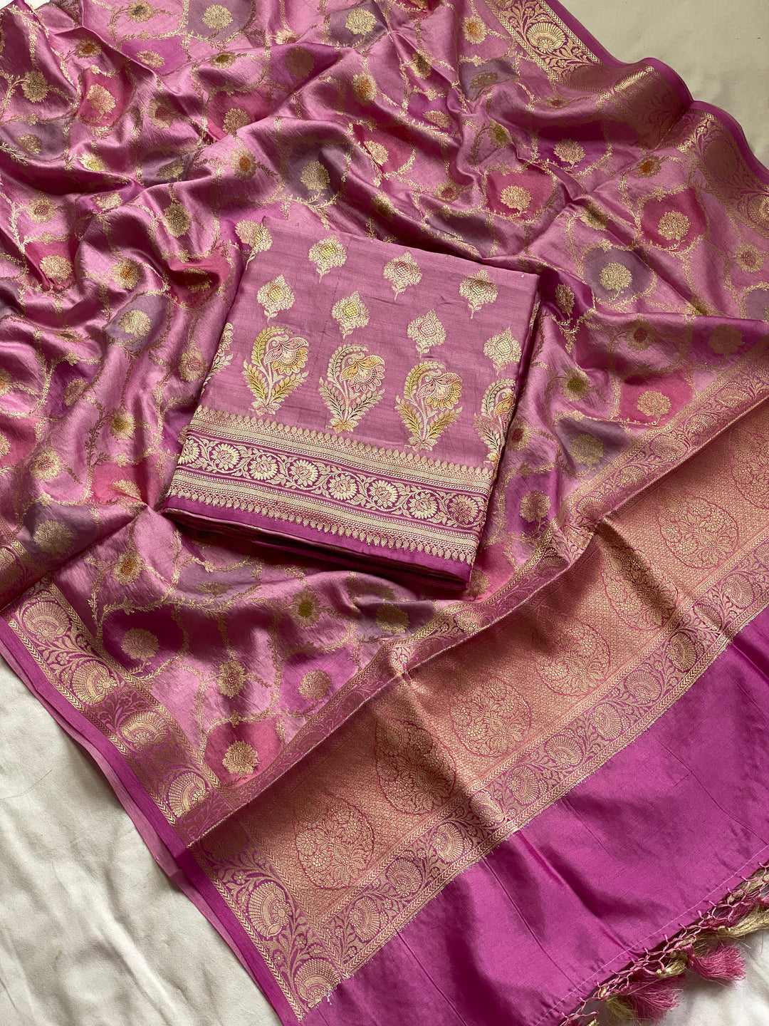 Pure Banarasi Chiniya Katan Silk Unstitched Suit.