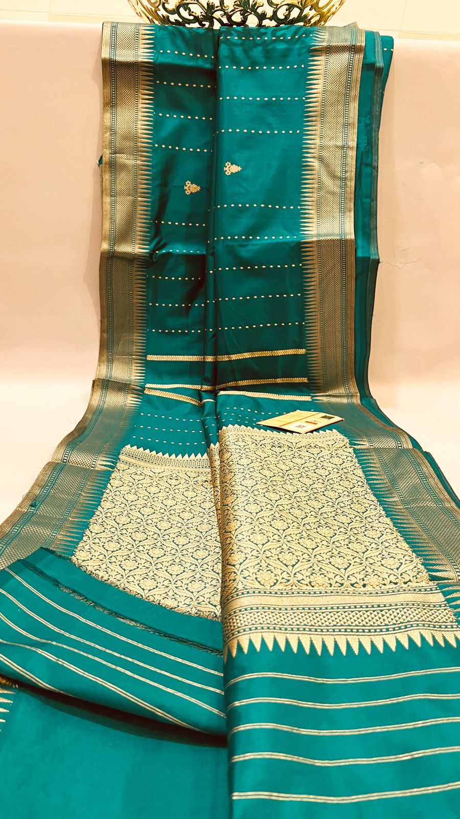 Pure Banarasi Handloom Katan Silk Saree With Antique Zari Work .