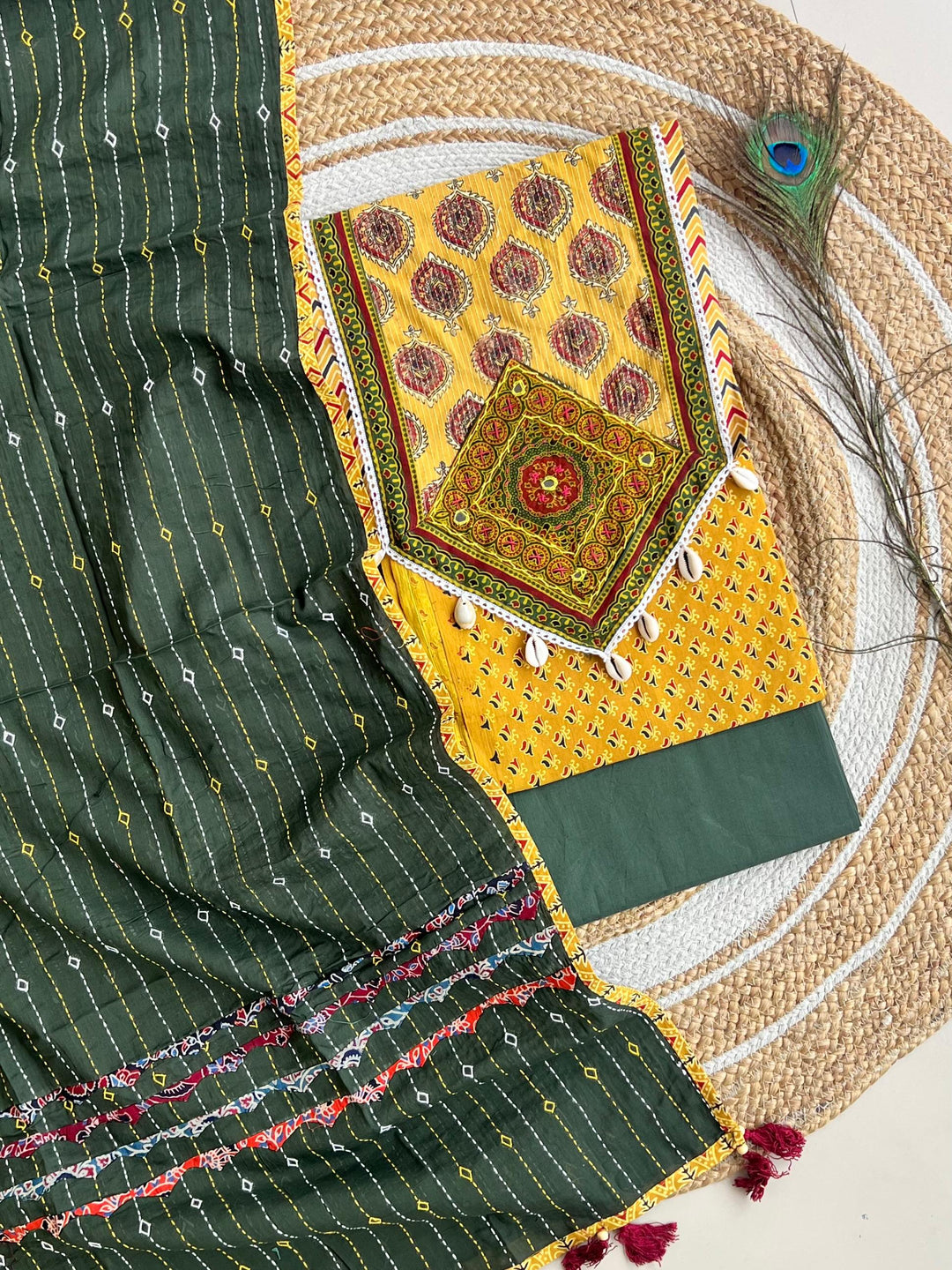 Pure Cotton Azrakh Print Unstitched suit With Patch Work Dupatta