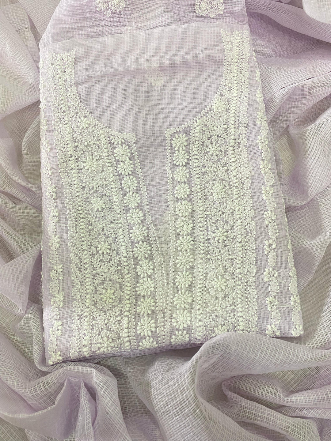 Chikankari Hand Work 2pc Unstitched Suit in Kota doria Fabric