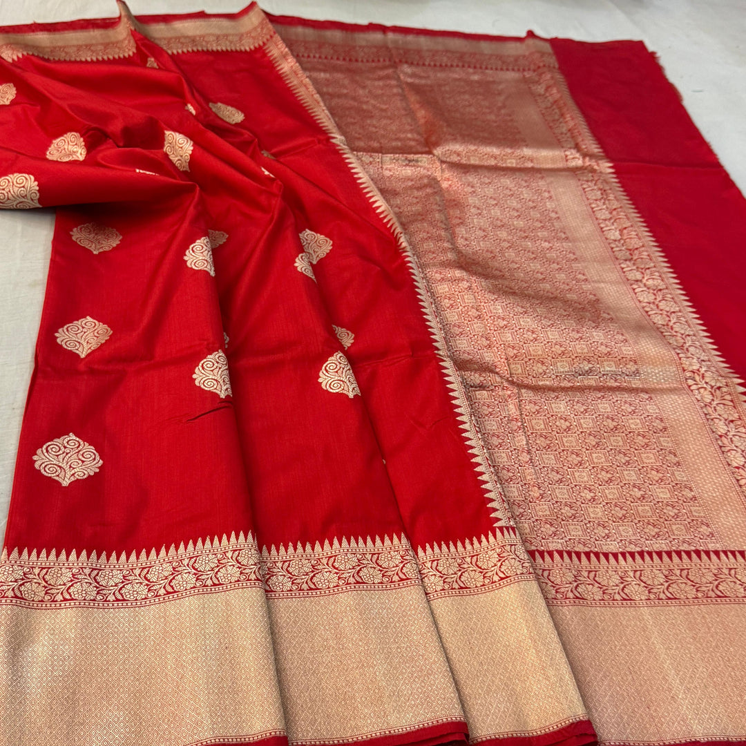 Pure Banarasi Handloom Katan Silk Saree With Antique Zari Work .