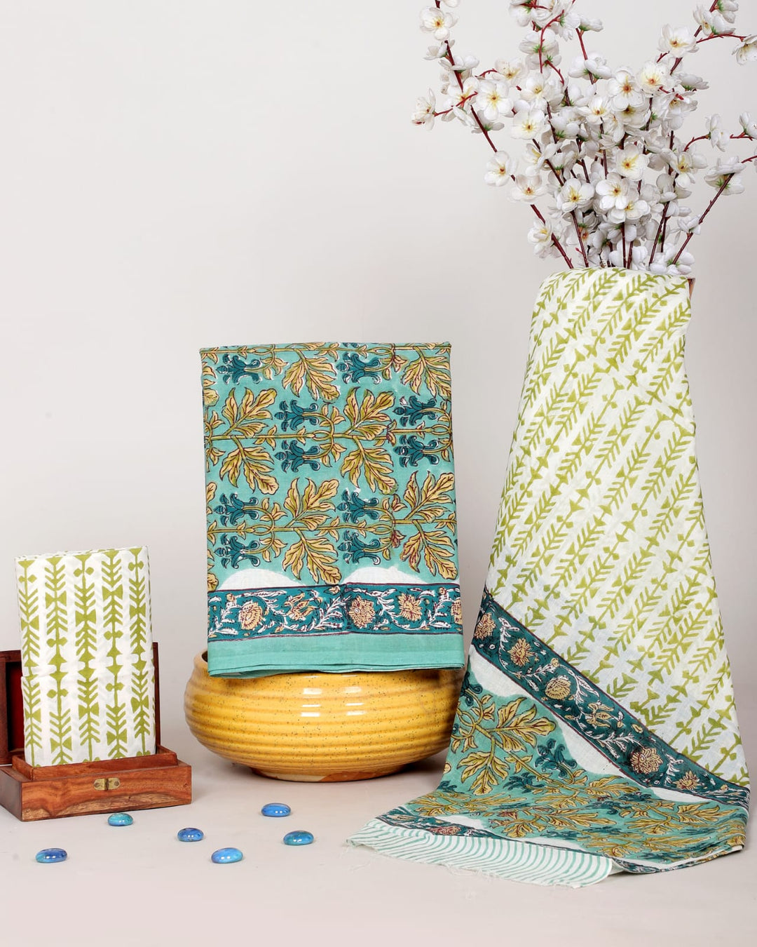 Pure Cotton Hand Block Printed Unstitched Suit Set With Cotton Dupatta.