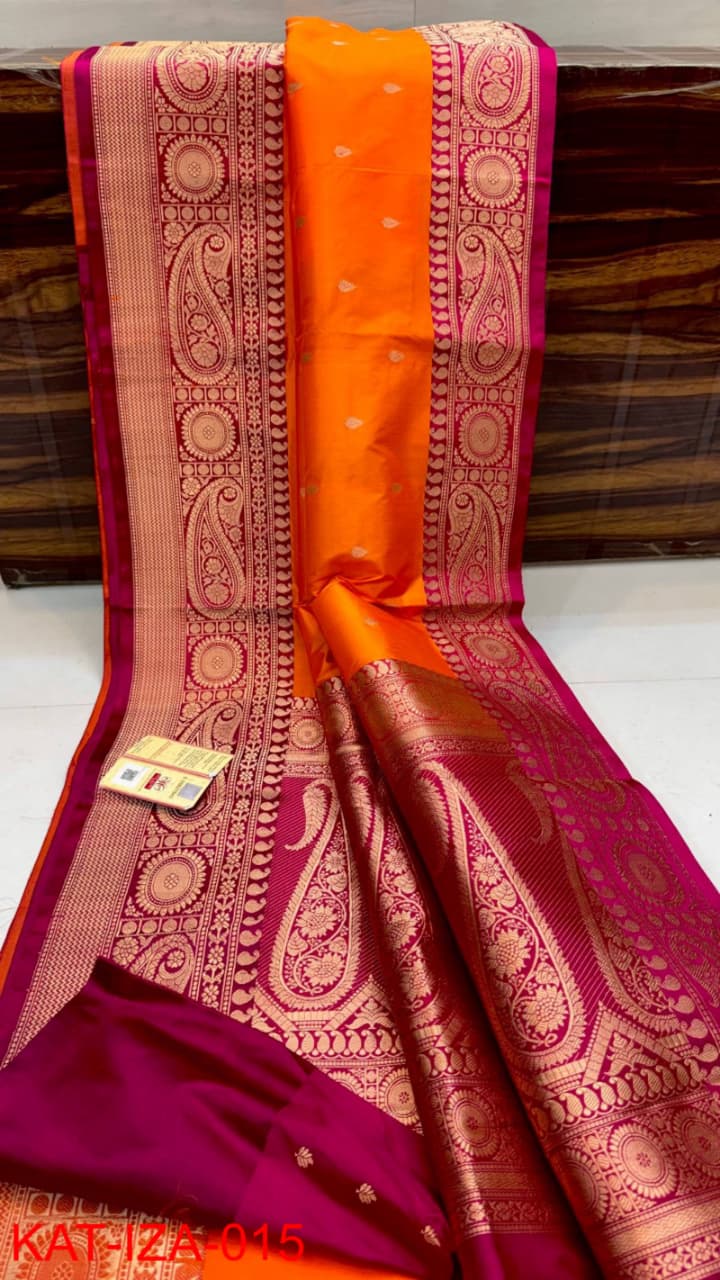 Pure Banarasi Katan Silk Saree With Antique Zari Work .