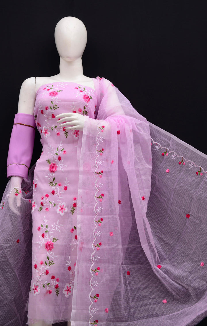 Pure Kota Doriya Embroidered Unstitched Suit With Dupatta