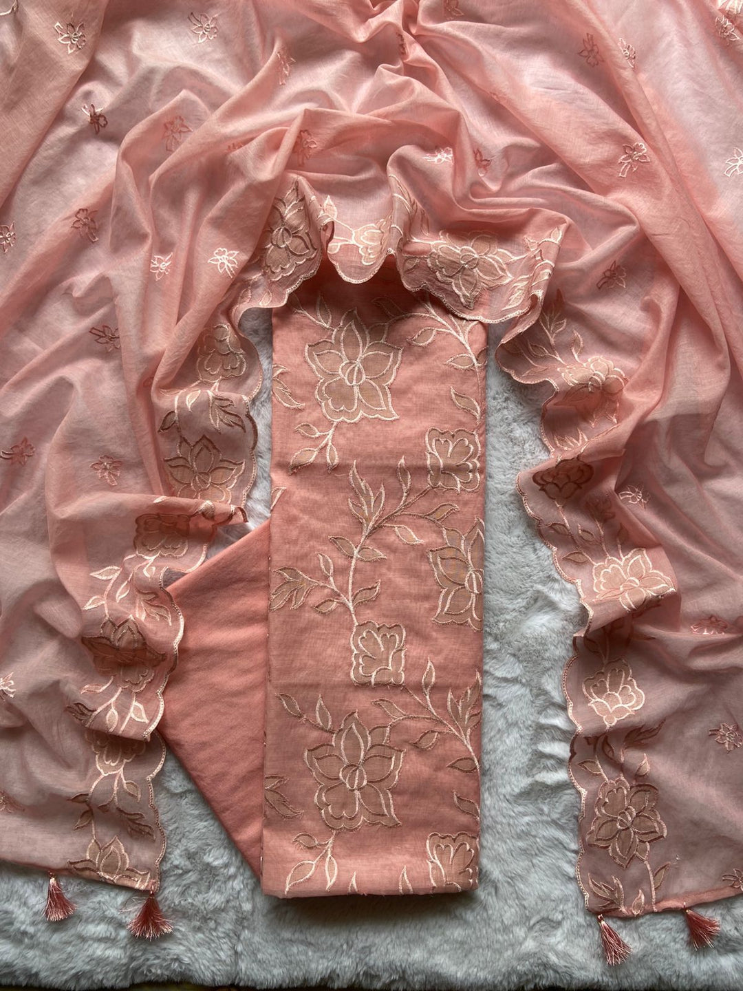 Pure Banarasi Diamond Tissue Silk Unstitched suit with Applique work .