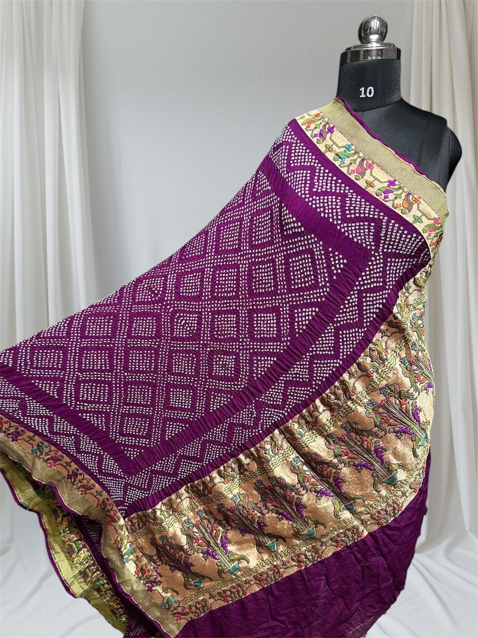 Pure Khaddi Georgette Handloom Neem Zari Work saree With Raiy Bandhej .
