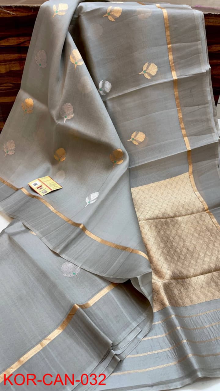 Pure Kora Organza Silk Hanloom Zari Work Saree.