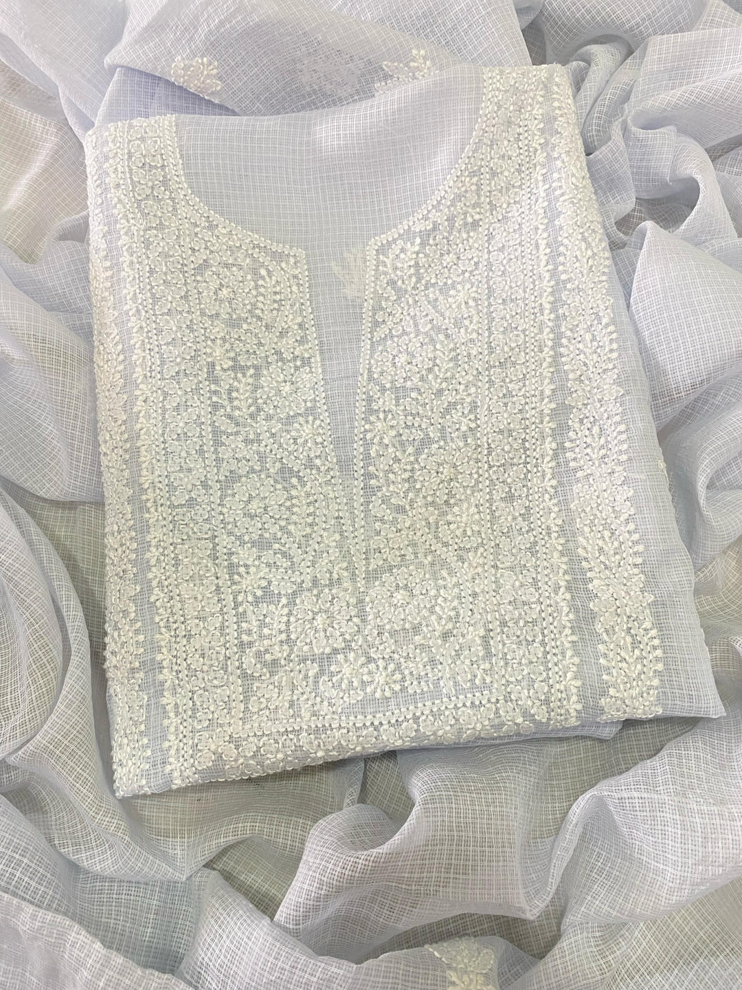 Chikankari Hand Work 2pc Unstitched Suit in Kota doria Fabric